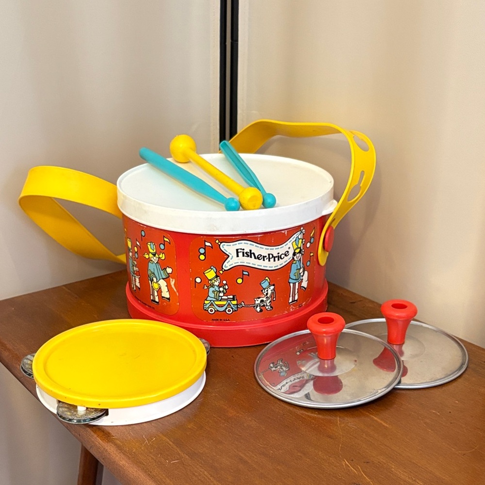 Vintage Fisher-Price Red and Yellow Toy Drum Set - Picture 1 of 4